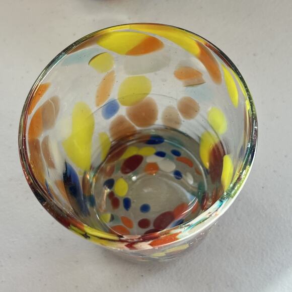 Hand Blown Drinking Glasses 4" Set of 2 Multicolor Dotted Tumbler - Picture 3 of 7